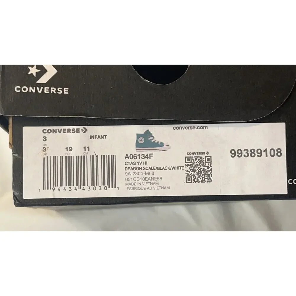Converse CTAS 1V High Top Sneaker Infant Size 3 - Green - A06134F - Excellent